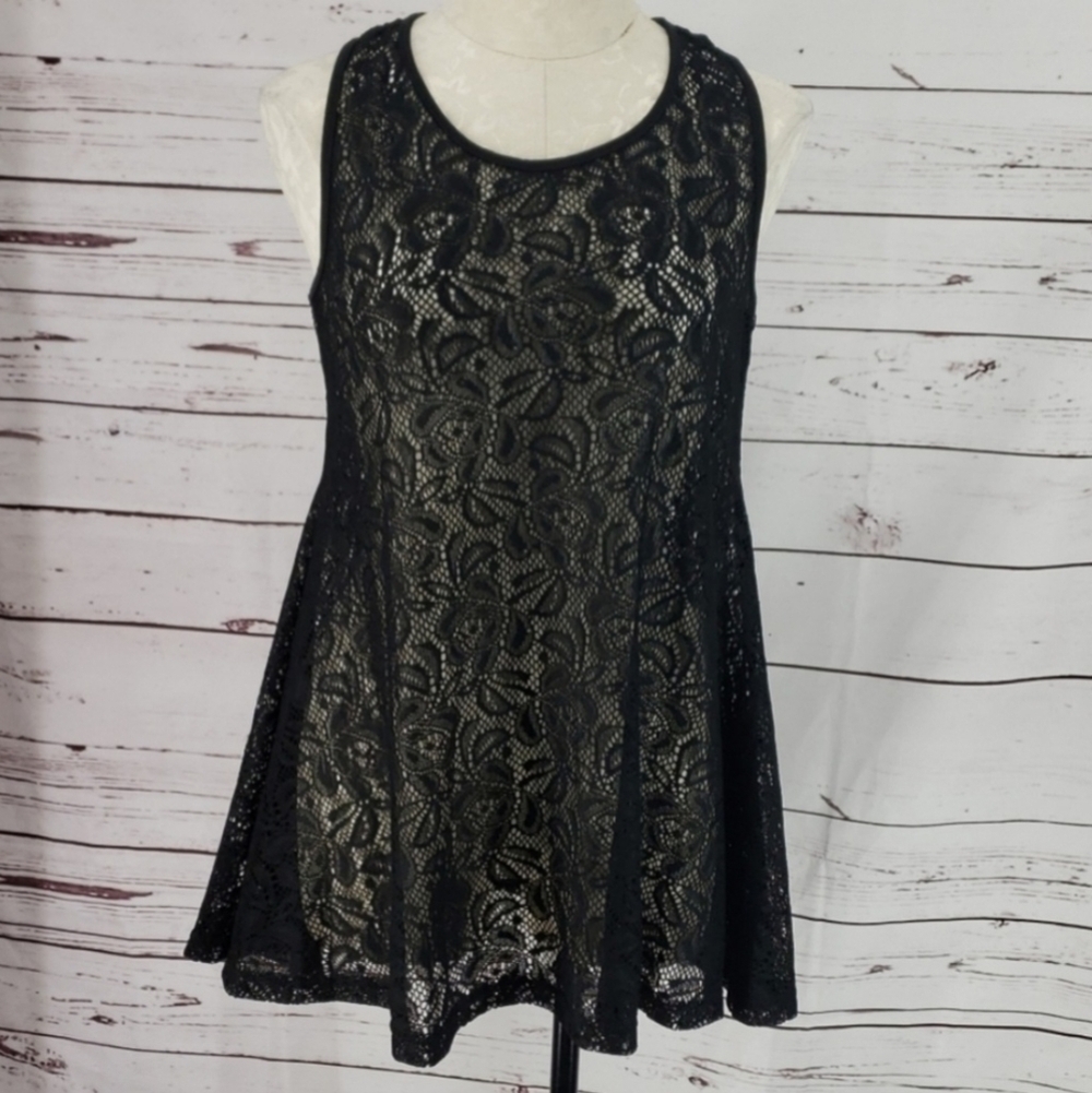 NWT West Loop Black Lace Swimsuit Cover-up Sleeveless Racerback Swim Medium New
